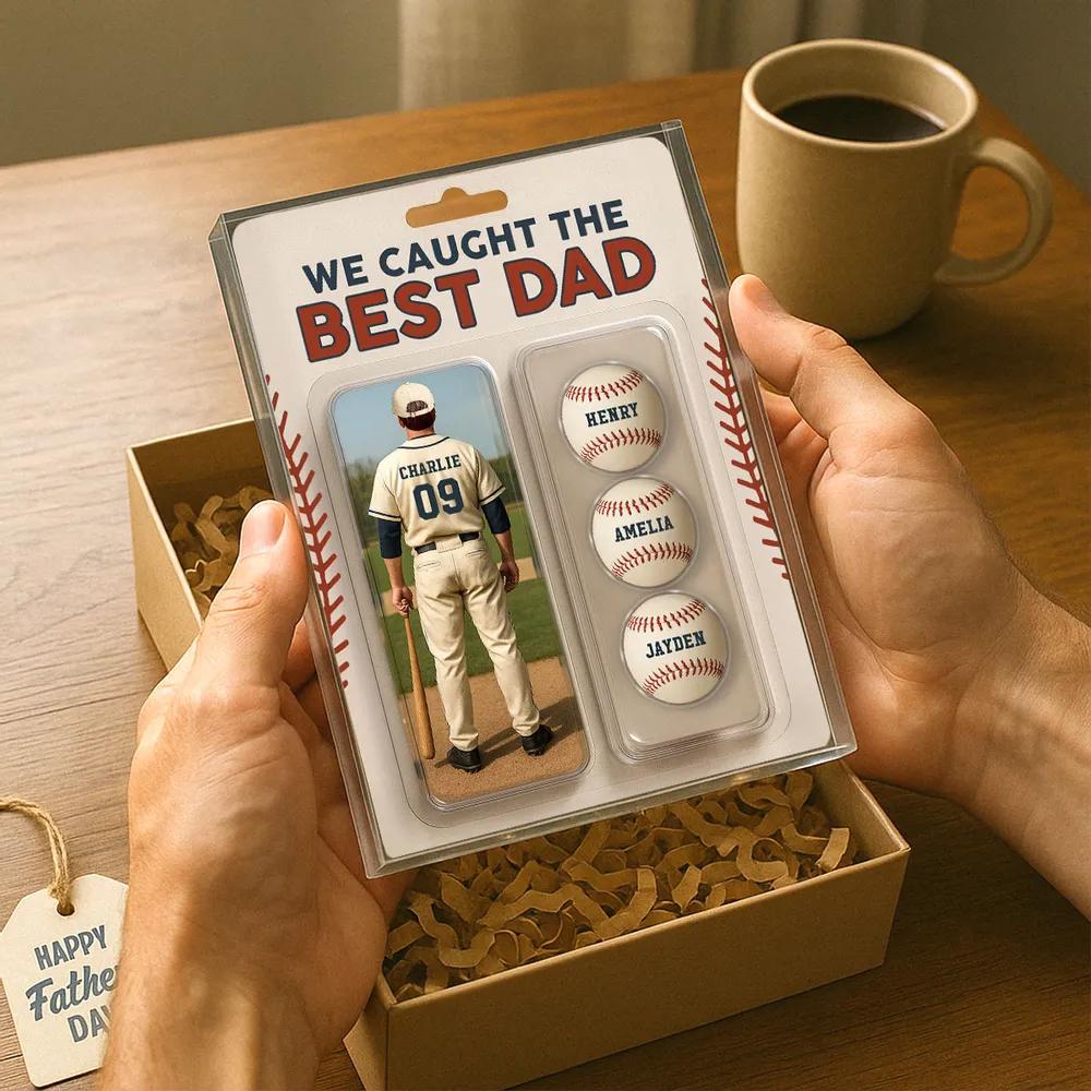 We Caught The Best Dad Baseball Lover Toy Box Figure Style Personalized Acrylic Block Plaque, Gift For Baseball Dad, Baseball Lovers