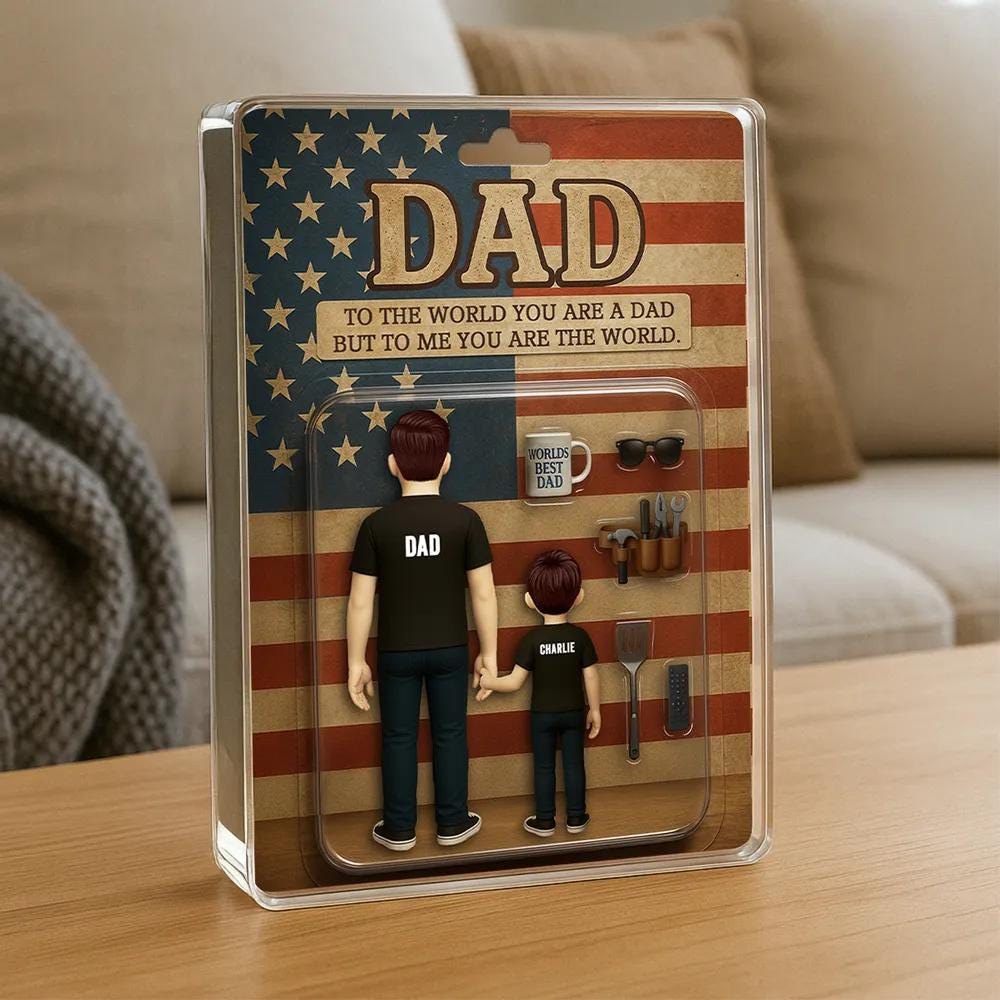 Dad And Kids Back View Custom Figure Personalized Acrylic Block Plaque, Father's Day Gift for Dad, Gift for Husband, Happy Father's Day