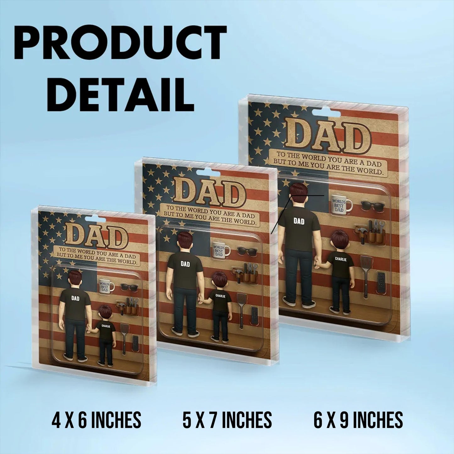 Dad And Kids Back View Custom Figure Personalized Acrylic Block Plaque, Father's Day Gift for Dad, Gift for Husband, Happy Father's Day
