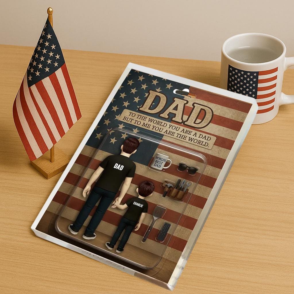 Dad And Kids Back View Custom Figure Personalized Acrylic Block Plaque, Father's Day Gift for Dad, Gift for Husband, Happy Father's Day