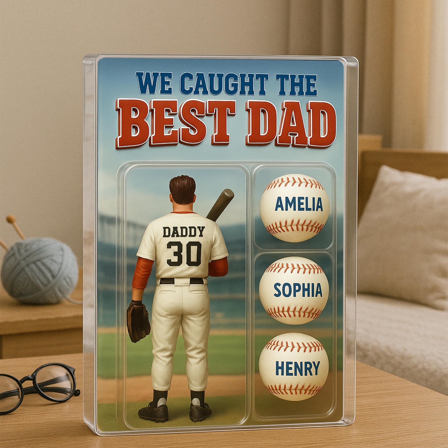We Caught The Best Dad Baseball Lover Toy Box Figure Style Personalized Acrylic Block Plaque, Gift For Baseball Dad, Baseball Lovers