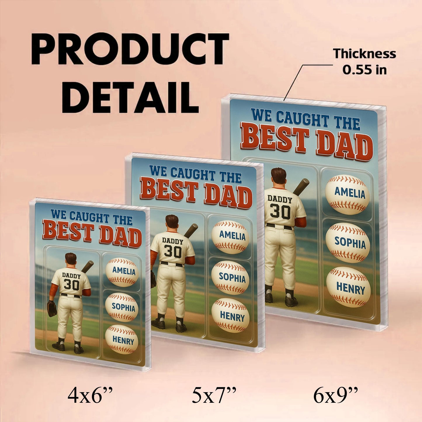 We Caught The Best Dad Baseball Lover Toy Box Figure Style Personalized Acrylic Block Plaque, Gift For Baseball Dad, Baseball Lovers