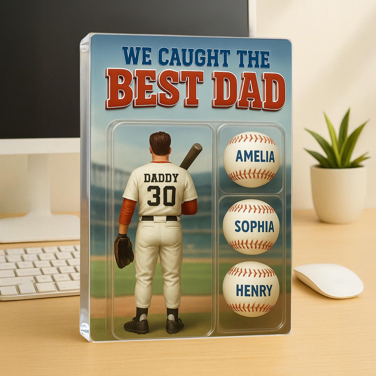 We Caught The Best Dad Baseball Lover Toy Box Figure Style Personalized Acrylic Block Plaque, Gift For Baseball Dad, Baseball Lovers