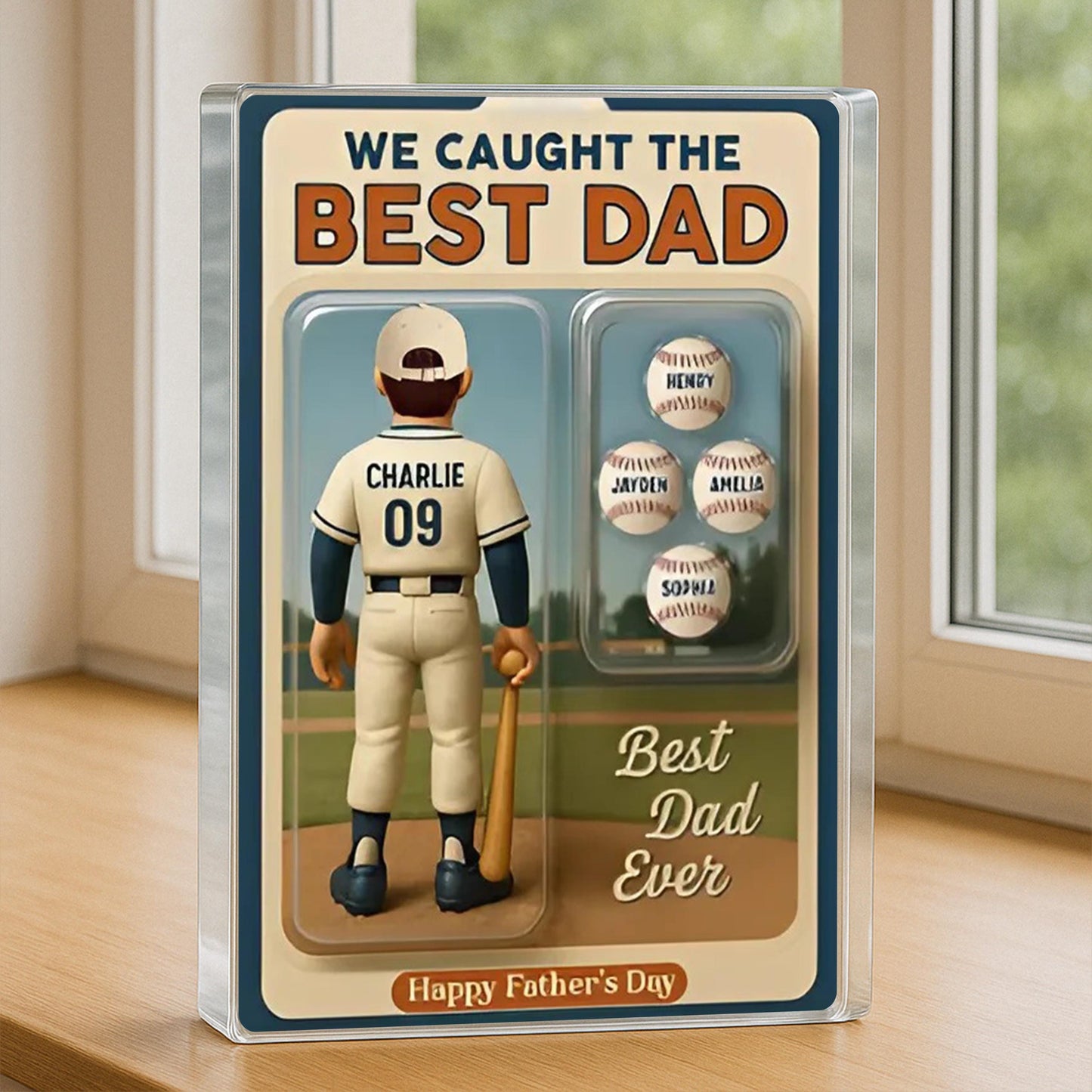 We Caught The Best Dad Baseball Lover Toy Box Figure Style Personalized Acrylic Block Plaque, Gift For Baseball Dad, Baseball Lovers Gift