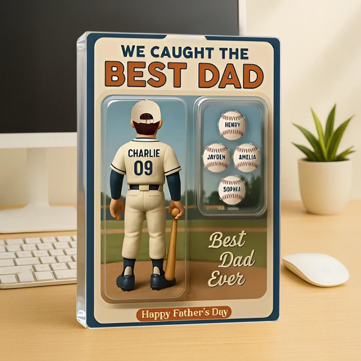 We Caught The Best Dad Baseball Lover Toy Box Figure Style Personalized Acrylic Block Plaque, Gift For Baseball Dad, Baseball Lovers Gift