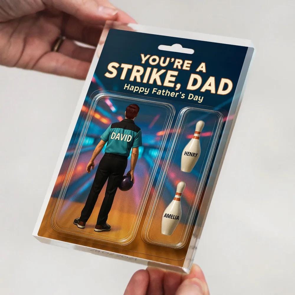 You're A Strike Dad With Kids' Names Custom Figure Personalized Acrylic Block Plaque, Unique Father's Day Gift For Him, Dad, Bowling Lover