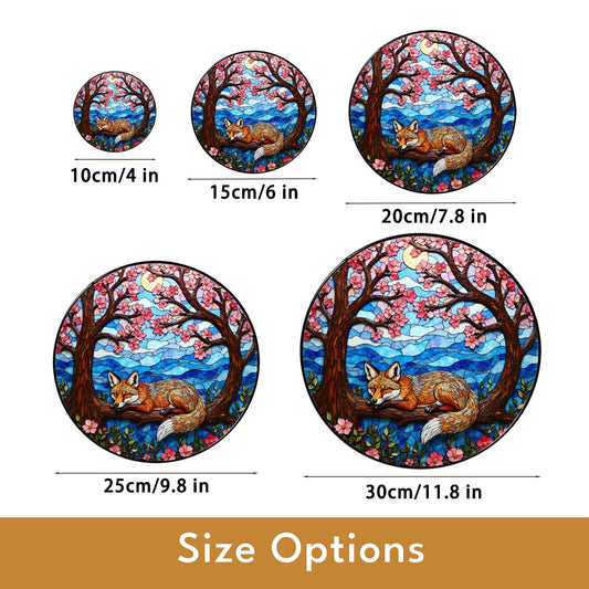 Sleeping fox under cherry trees stained glass suncatcher woodland decor gift for nature lover