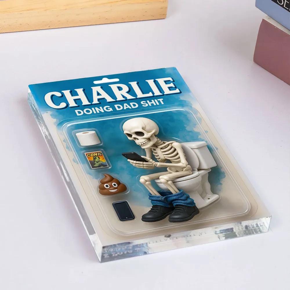 Doing Dad Sh*t, Funny Skeleton Toilet Custom Figure Toy Box Personalized Acrylic Block Plaque, Custom Father's Day Gift for Dad, Husband
