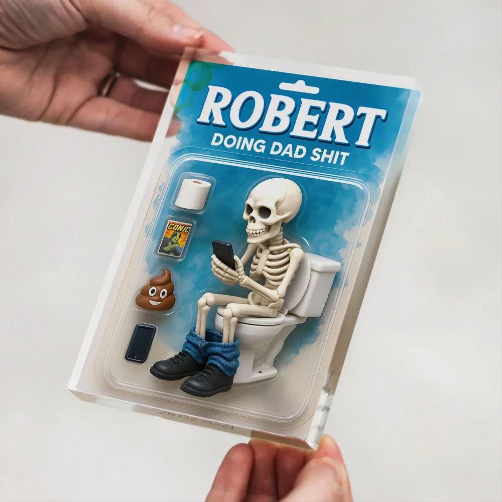 Doing Dad Sh*t, Funny Skeleton Toilet Custom Figure Toy Box Personalized Acrylic Block Plaque, Custom Father's Day Gift for Dad, Husband