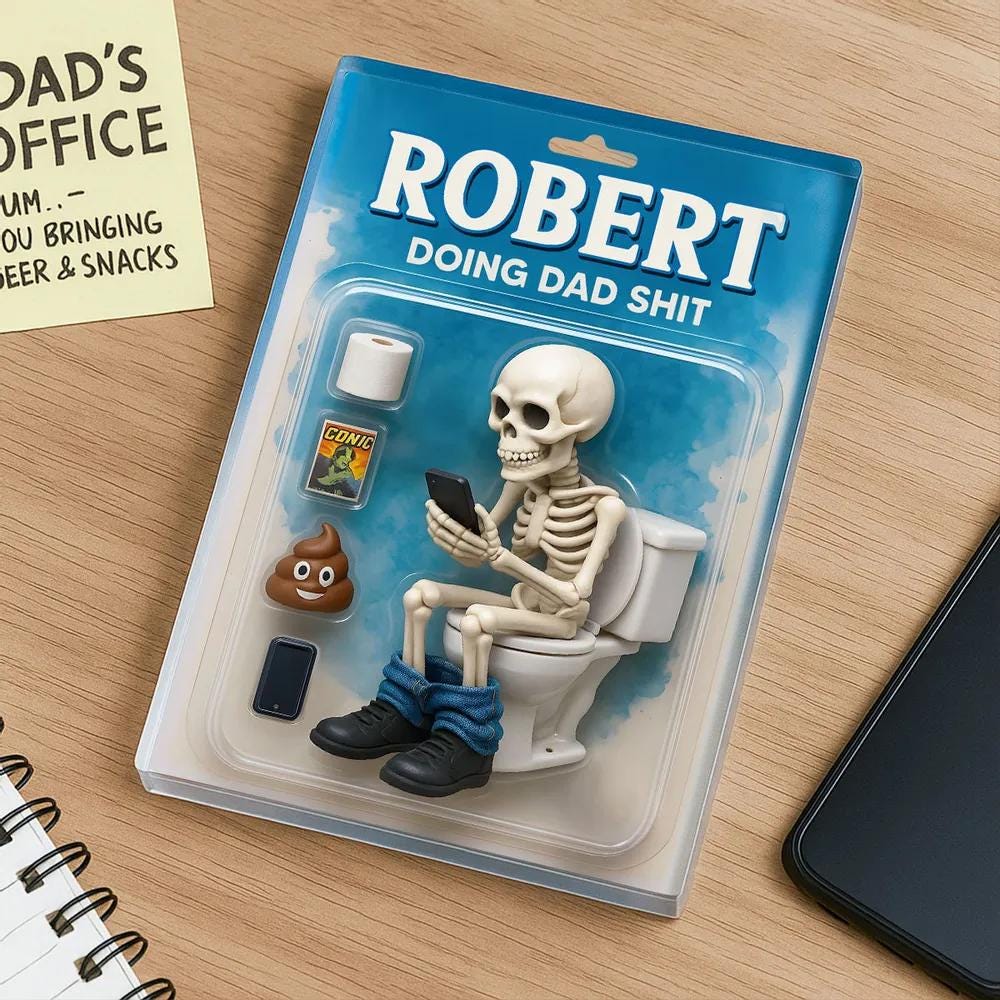 Doing Dad Sh*t, Funny Skeleton Toilet Custom Figure Toy Box Personalized Acrylic Block Plaque, Custom Father's Day Gift for Dad, Husband