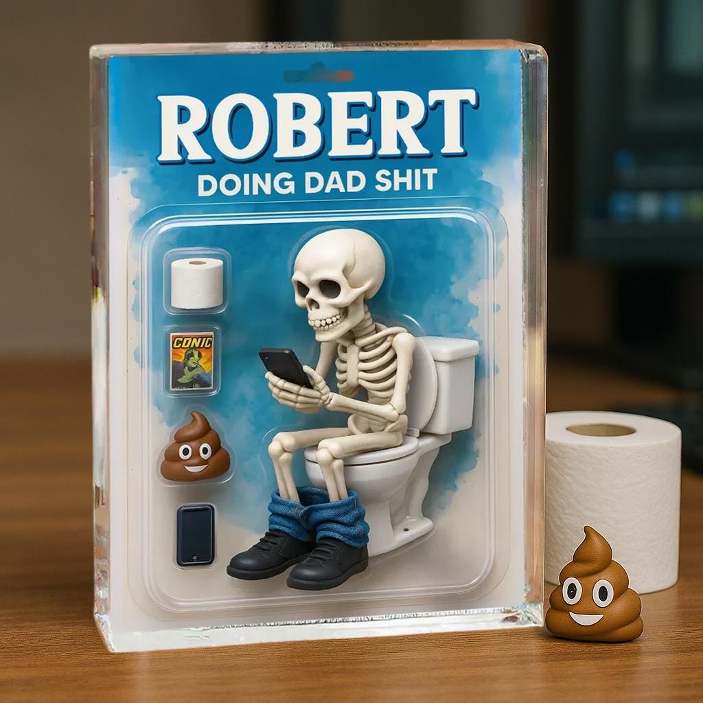 Doing Dad Sh*t, Funny Skeleton Toilet Custom Figure Toy Box Personalized Acrylic Block Plaque, Custom Father's Day Gift for Dad, Husband