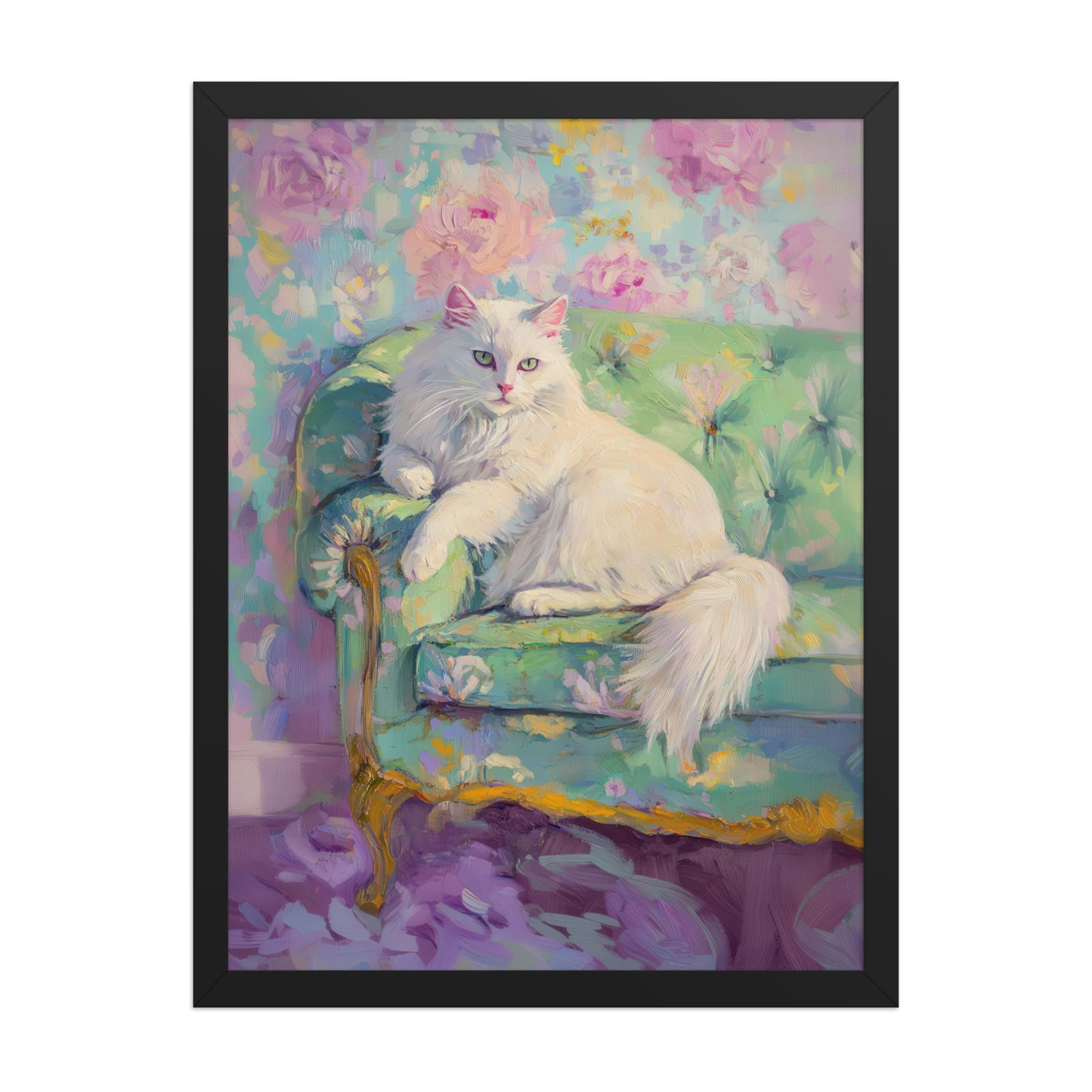 Persian Cat Art Print: Quirky Floral Wallpaper, Retro Decor