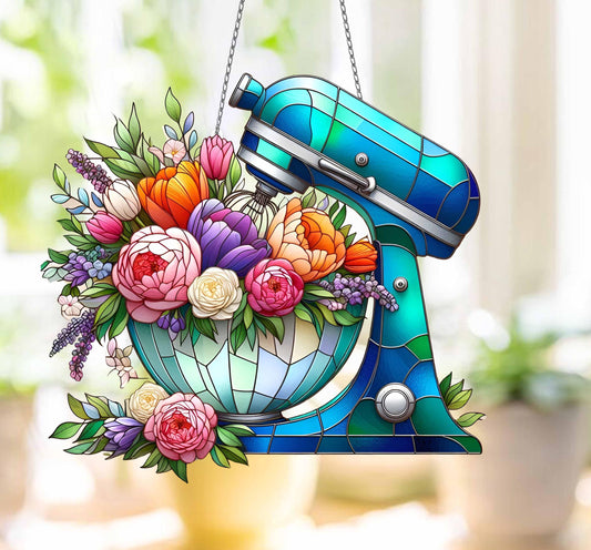 Floral Dough Mixer ACRYLIC Window Hanging, Baking Lover Decor, Floral Baker Gift, Baker Mom Gift, Mother's Day Decor, Gift For Mom, Nana