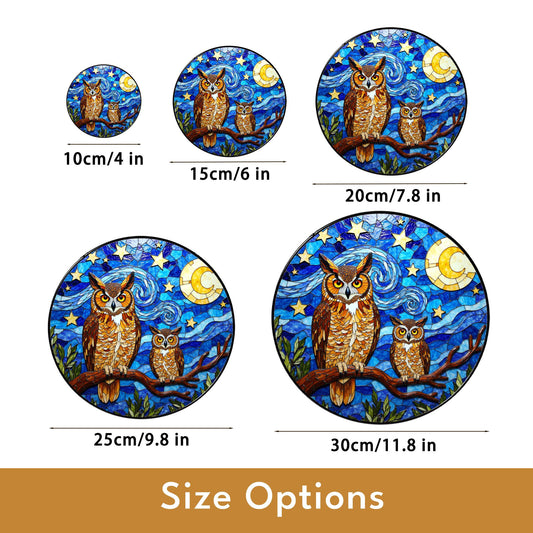 Starry Night Owl Moon Tree Suncatcher Window Hanging Gift for Mom