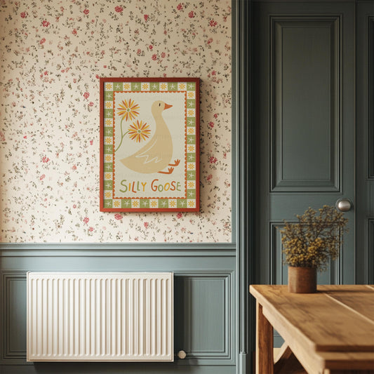 Silly Goose Print, Trendy Wall Art, Apartment Decor, Retro Wall Art, Quirky Wall, Nursery Art, Cottage Core Decor, Green Art