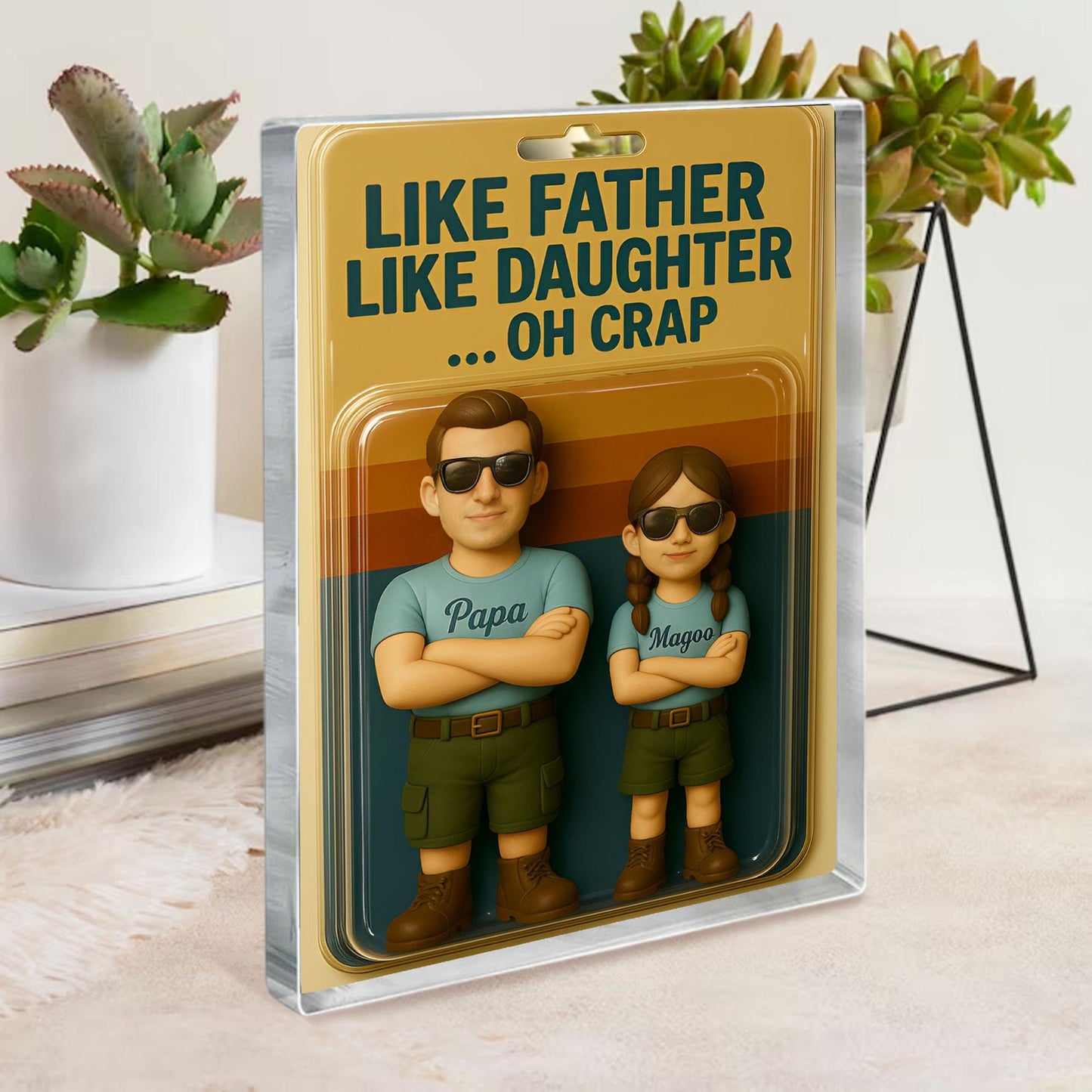 Personalized Father's Day Gift For Dad, Custom Photo Dad And Kids Figure Acrylic Block, Like Father Like Daughter Plaque, Gift For Husband