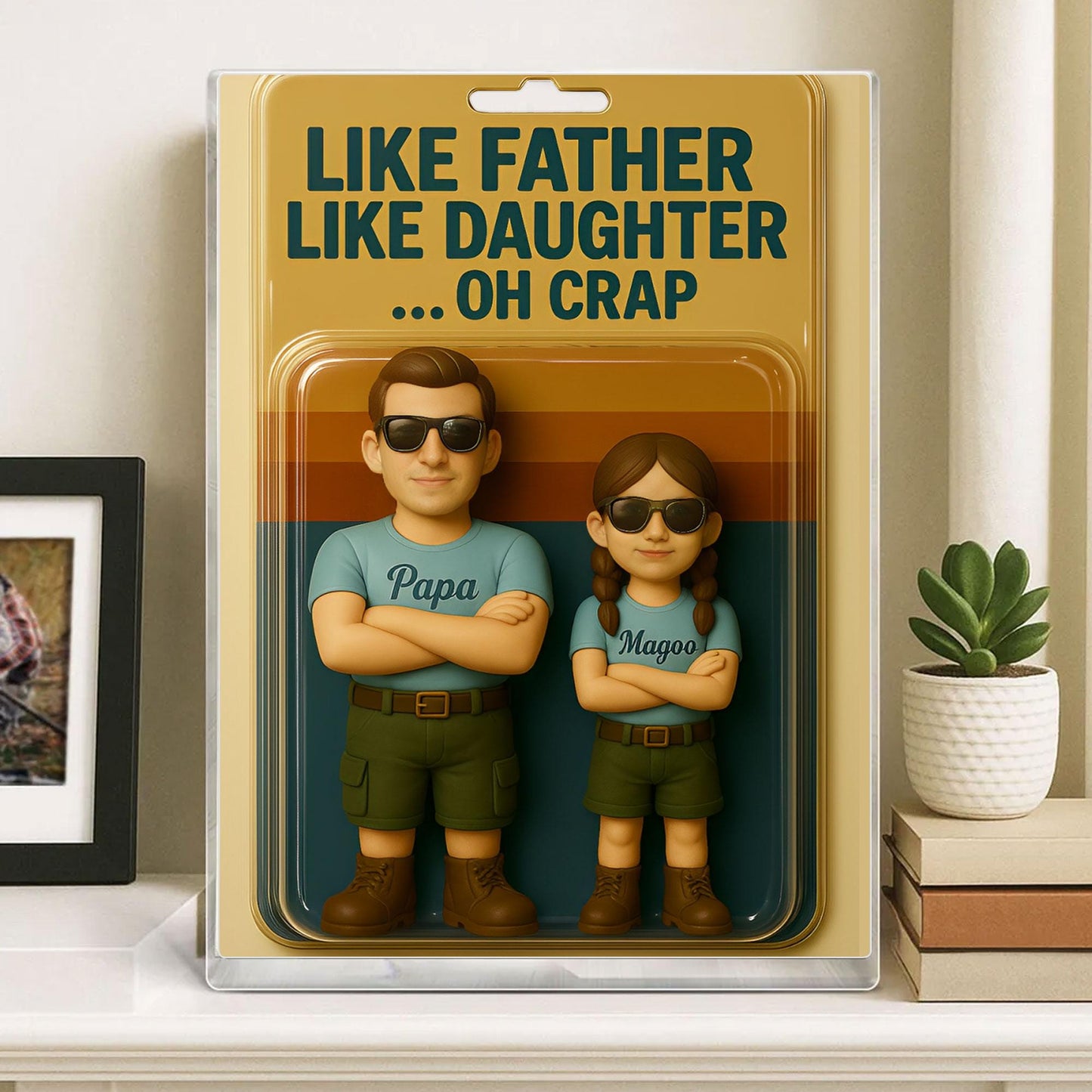 Personalized Father's Day Gift For Dad, Custom Photo Dad And Kids Figure Acrylic Block, Like Father Like Daughter Plaque, Gift For Husband
