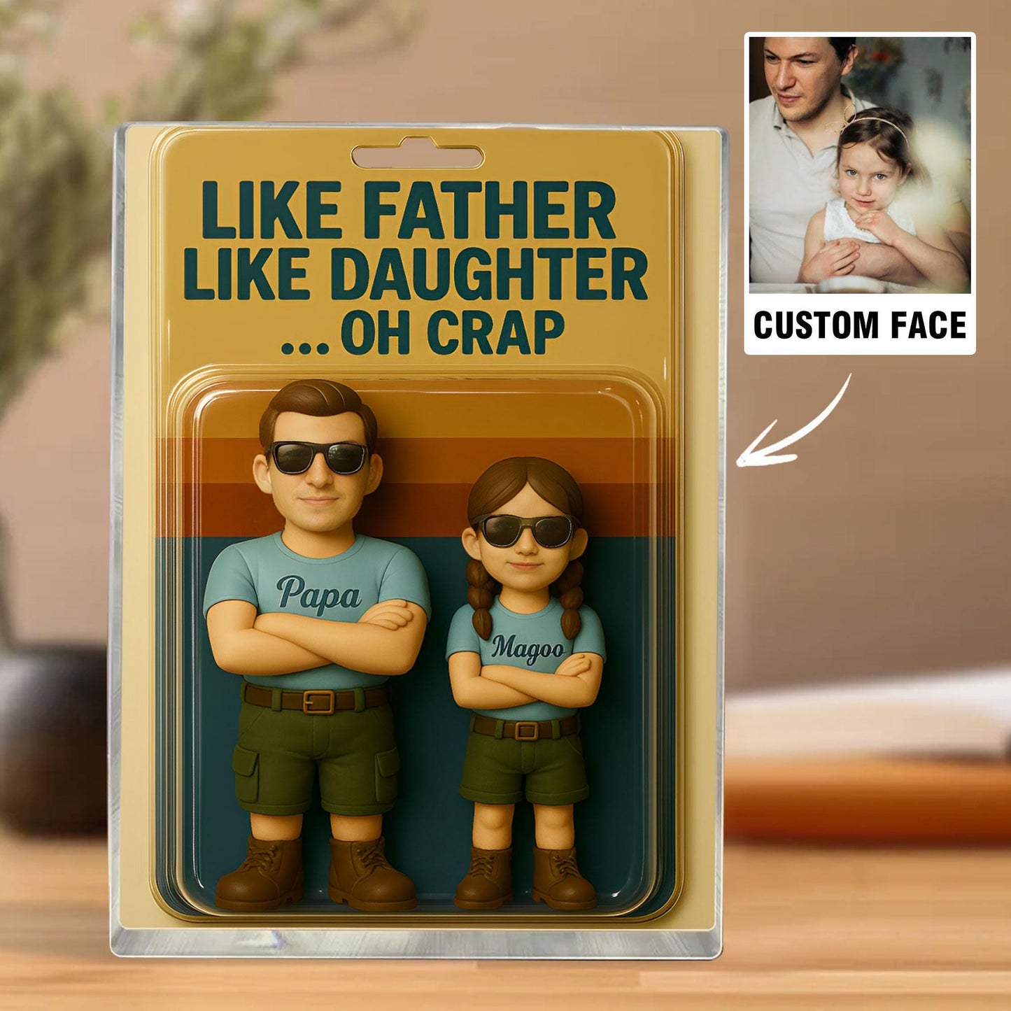 Personalized Father's Day Gift For Dad, Custom Photo Dad And Kids Figure Acrylic Block, Like Father Like Daughter Plaque, Gift For Husband