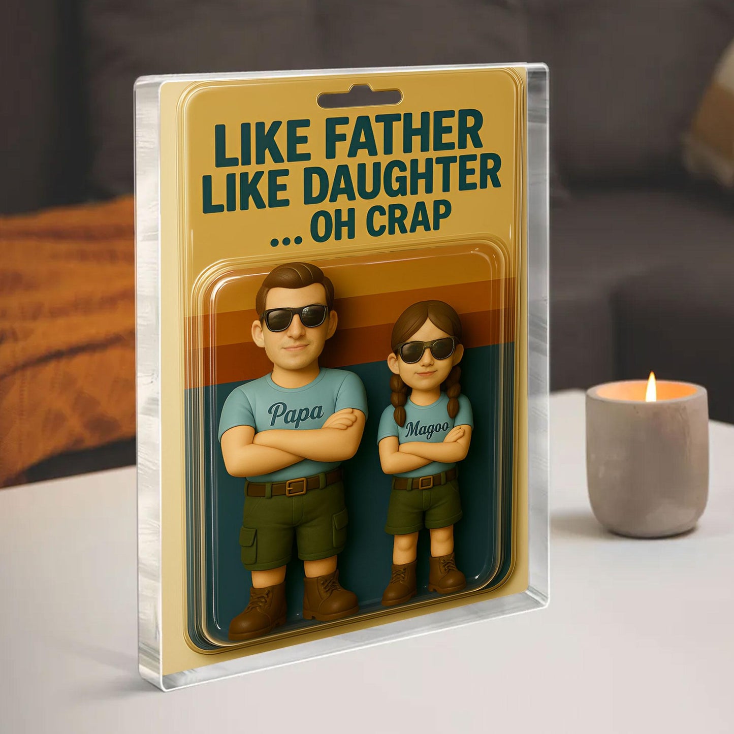 Personalized Father's Day Gift For Dad, Custom Photo Dad And Kids Figure Acrylic Block, Like Father Like Daughter Plaque, Gift For Husband