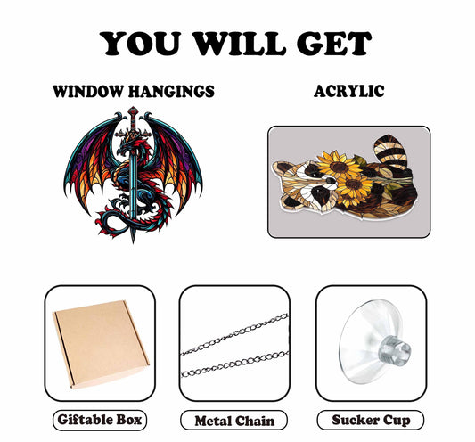 Fantasy Dragon window decor, Dragon and Sword Acrylic Window Hanging Art Decoration, faux Ornament, Gift for him, Indoor decor