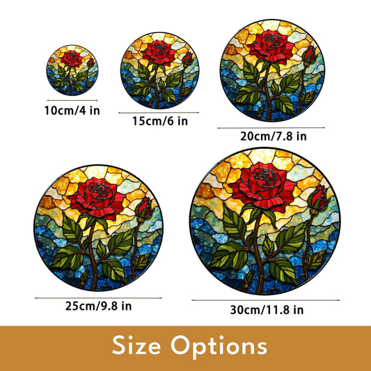 Red rose and bud stained glass floral suncatcher romantic window decor gift for wife or girlfriend