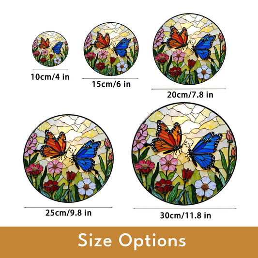 Stained glass butterflies in wildflower garden round suncatcher window decor gift for mom