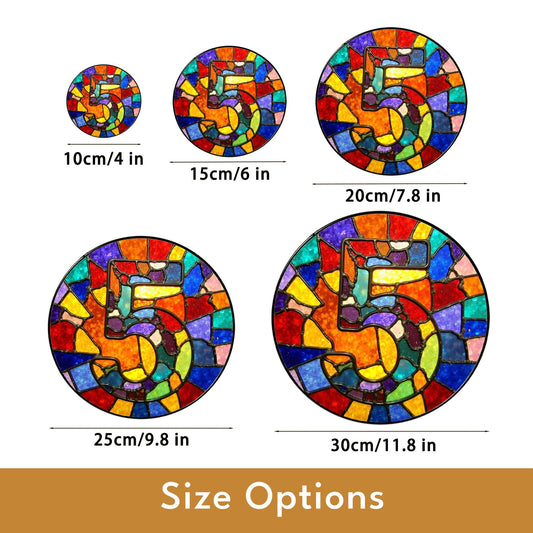 Vibrant stained glass number 5 panel window decor colorful suncatcher art gift for fifth birthday or anniversary