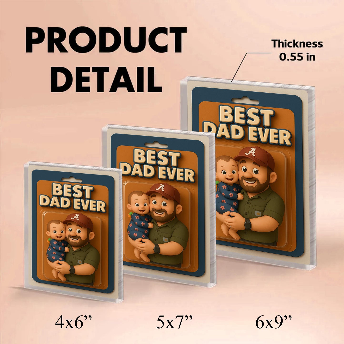 Personalized Father's Day Gift For Dad, Custom Photo Dad And Kids Action Figure Acrylic Block, Best Dad Ever Block Plaque, Gift For Father