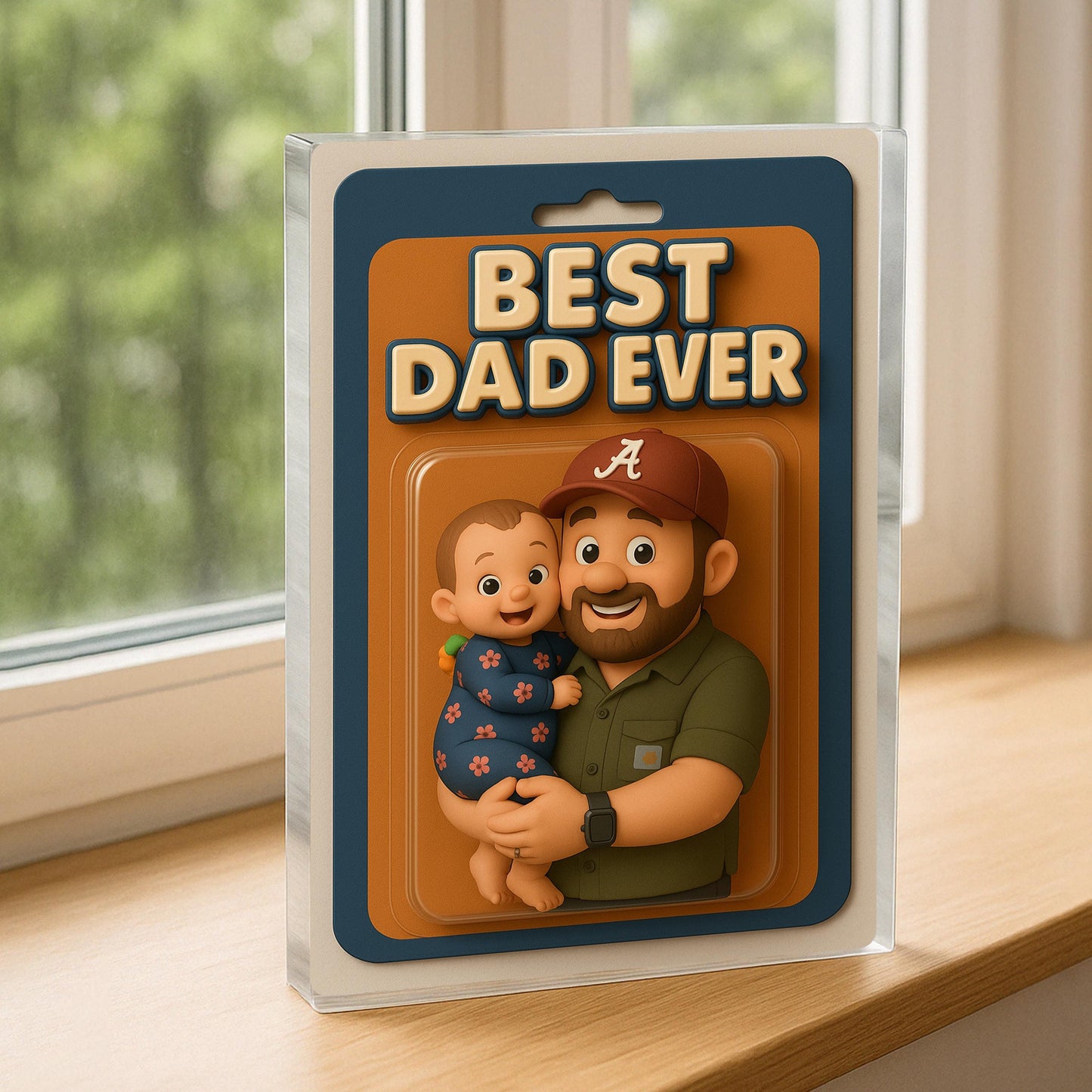 Personalized Father's Day Gift For Dad, Custom Photo Dad And Kids Action Figure Acrylic Block, Best Dad Ever Block Plaque, Gift For Father