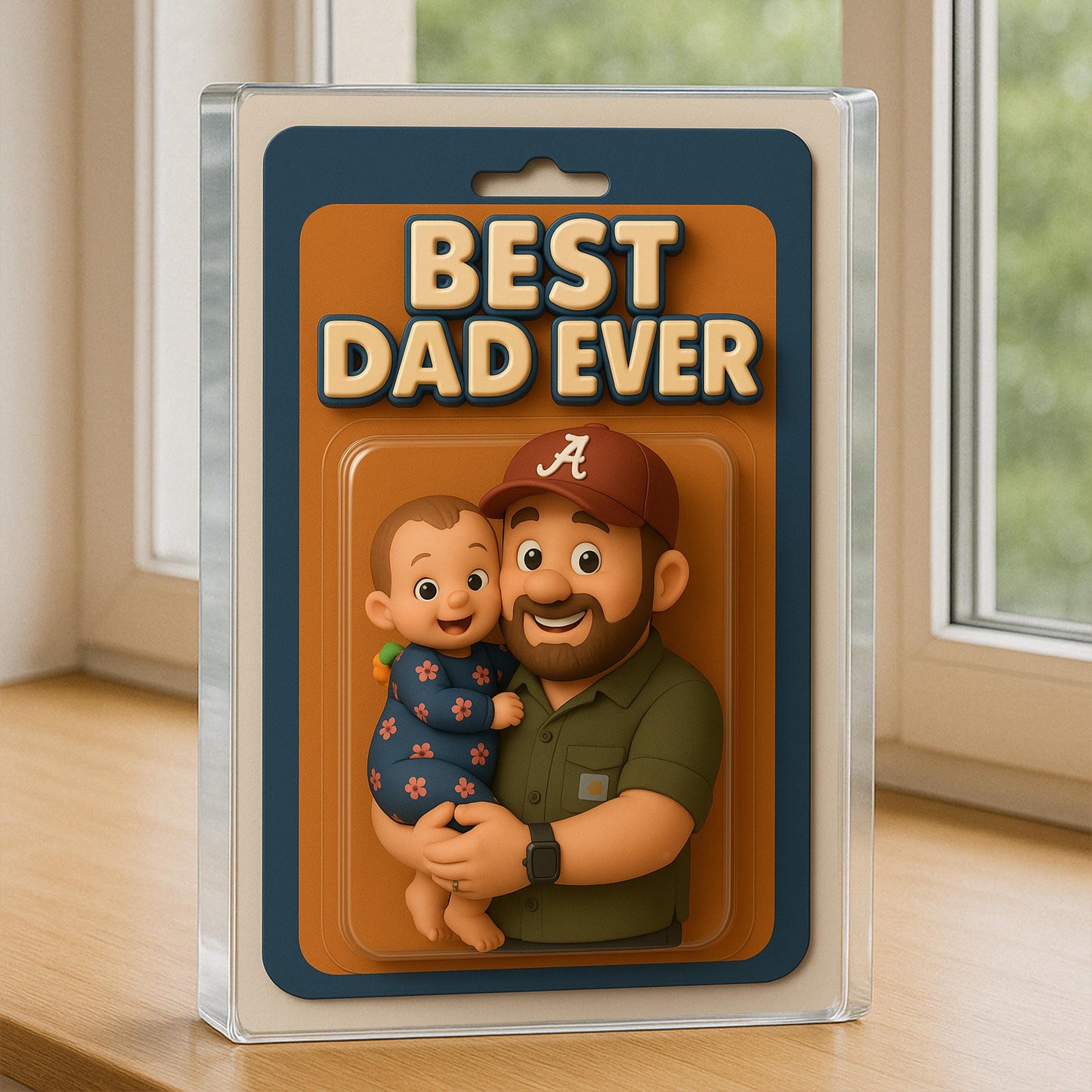 Personalized Father's Day Gift For Dad, Custom Photo Dad And Kids Action Figure Acrylic Block, Best Dad Ever Block Plaque, Gift For Father