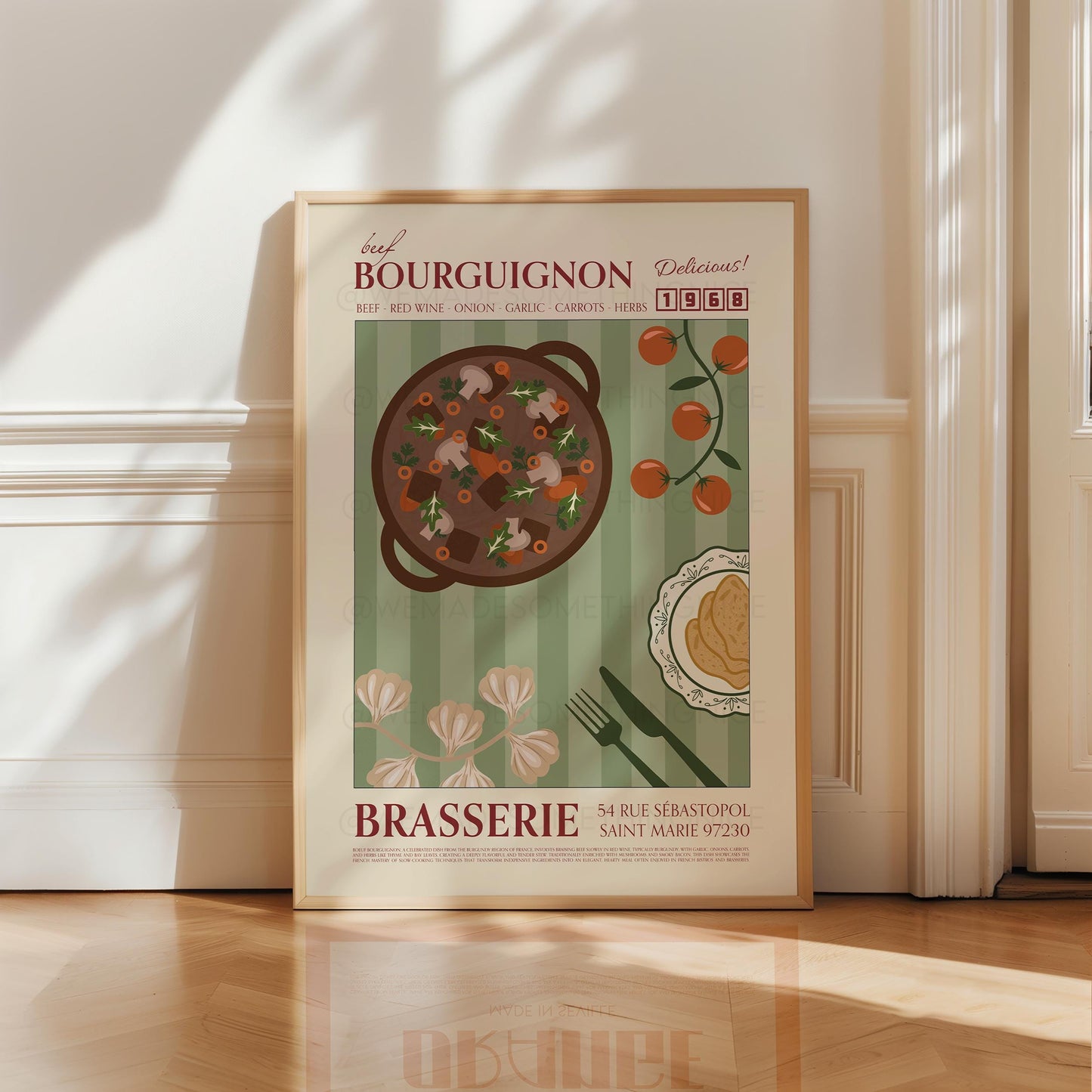 Beef Bourguignon Poster, Kitchen Art, Kitchen Poster, Kitchen Print, Food Print, Modern Kitchen Decor, Retro Poster, Coffee Poster