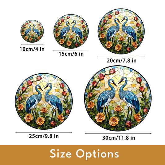 blue heron floral round stained glass window hanging suncatcher bird lover gift