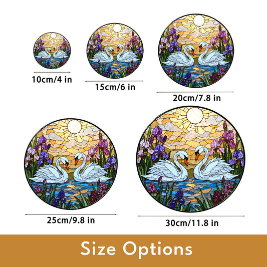 Romantic swan couple stained glass window decor love themed suncatcher gift for couples
