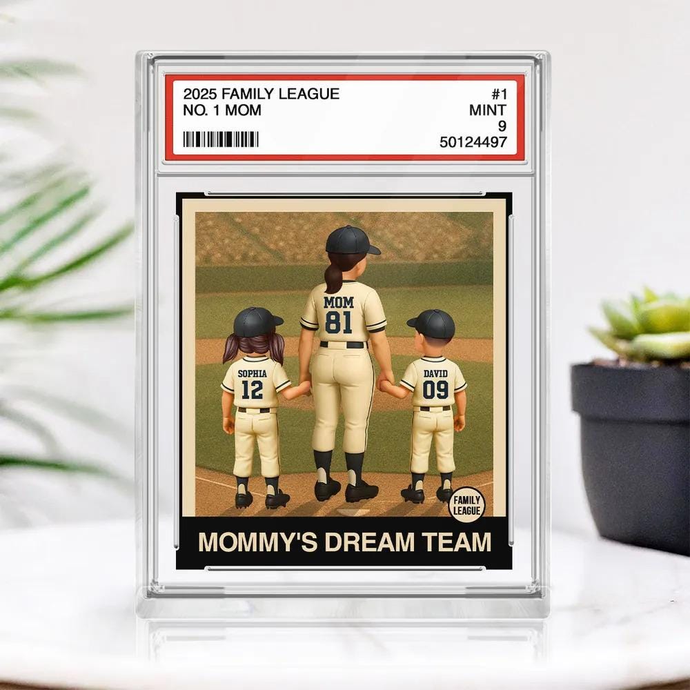 Custom Baseball No. 1 Mom & Kids Trading Card Style Custom Figure Personalized Acrylic Block Plaque, Mother's Day Gift for Mother and Family
