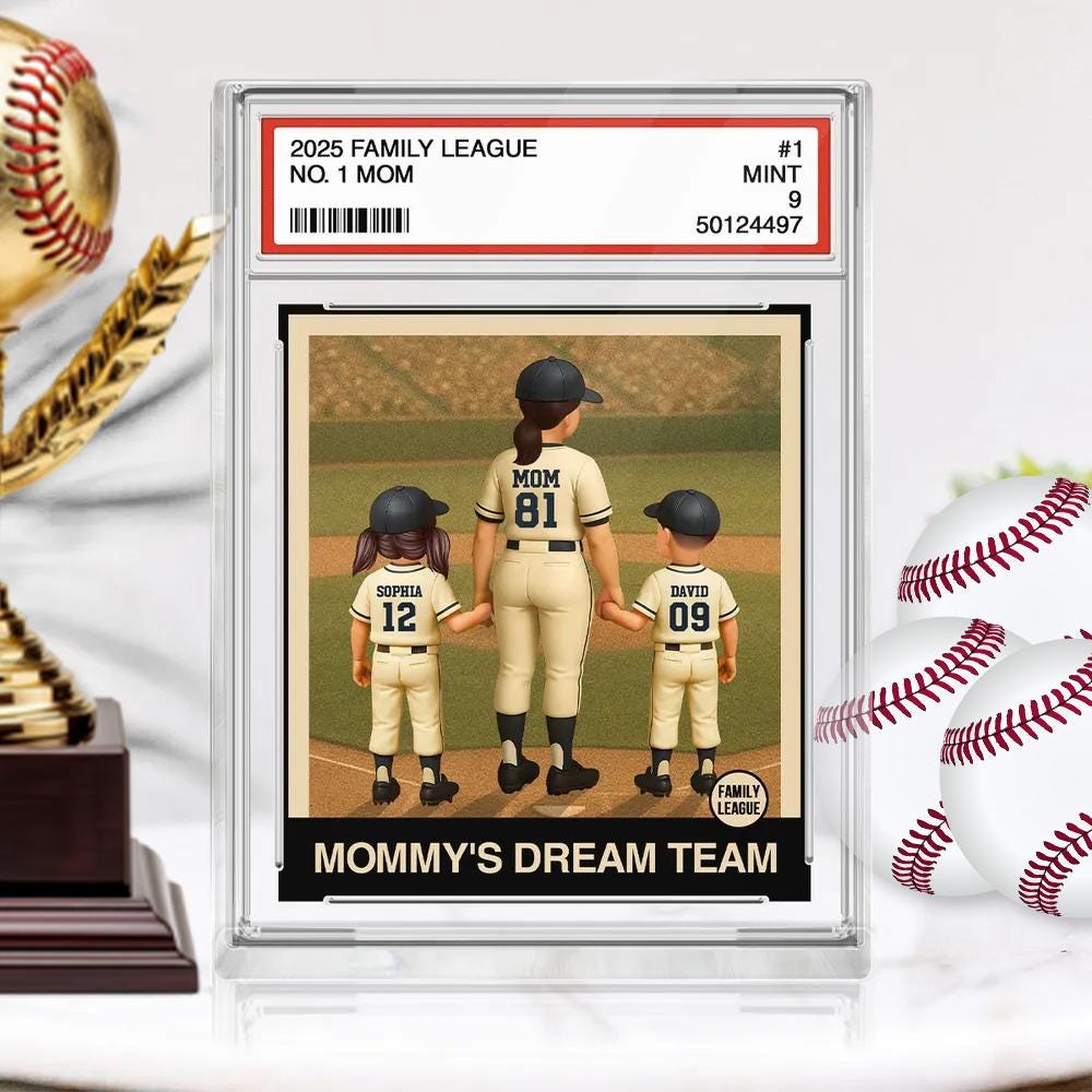 Custom Baseball No. 1 Mom & Kids Trading Card Style Custom Figure Personalized Acrylic Block Plaque, Mother's Day Gift for Mother and Family