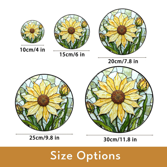Yellow sunflower stained glass suncatcher with buds hanging window decor gift for garden lovers
