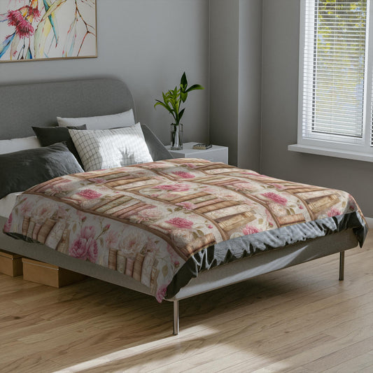 Bookish Cottagecore Throw Blanket Pastel Floral Bookshelf Fleece Blanket Cozy Coquette Pink Bow Reading Nook Home Decor Gift for Bookworm