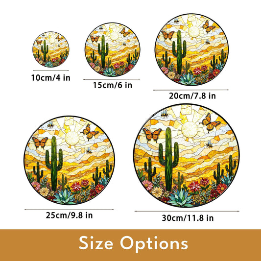 desert cactus butterfly scene stained glass suncatcher handmade sun catcher gift for mom