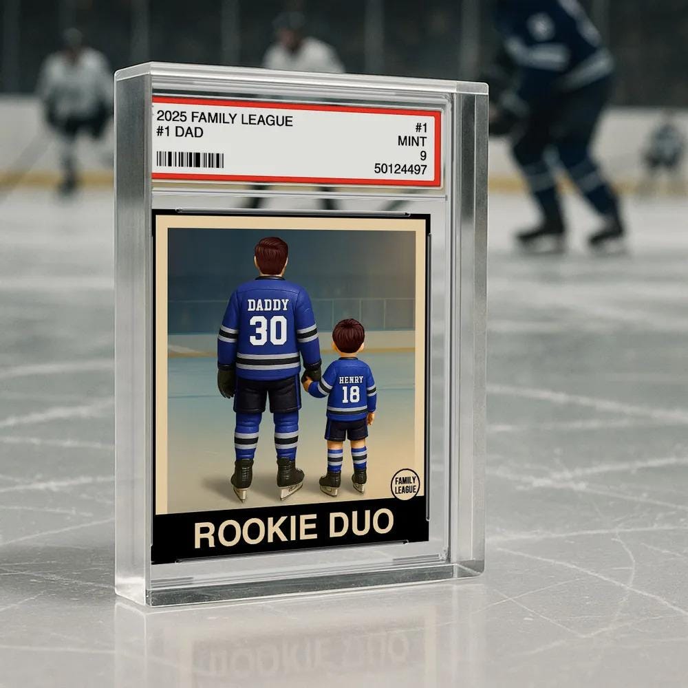 Hockey No. 1 Dad Man & Kids Trading Card Style Personalized Acrylic Block Plaque, Firefighter Fathers Day Gift,Hockey Lover Gift For Husband