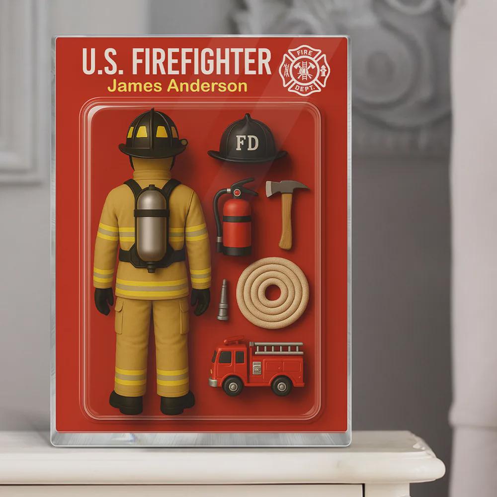 Firefighter 3D Custom Figure, Personalized Flat Rectangle Acrylic Block, Firefighter Gift, Keepsake for Fireman, Custom Firefighter Decor
