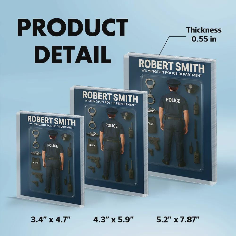 Police Officer 3D Custom Figure, Personalized Flat Rectangle Acrylic Block, Police Gift, Unique Keepsake for Officer, Custom Police Decor