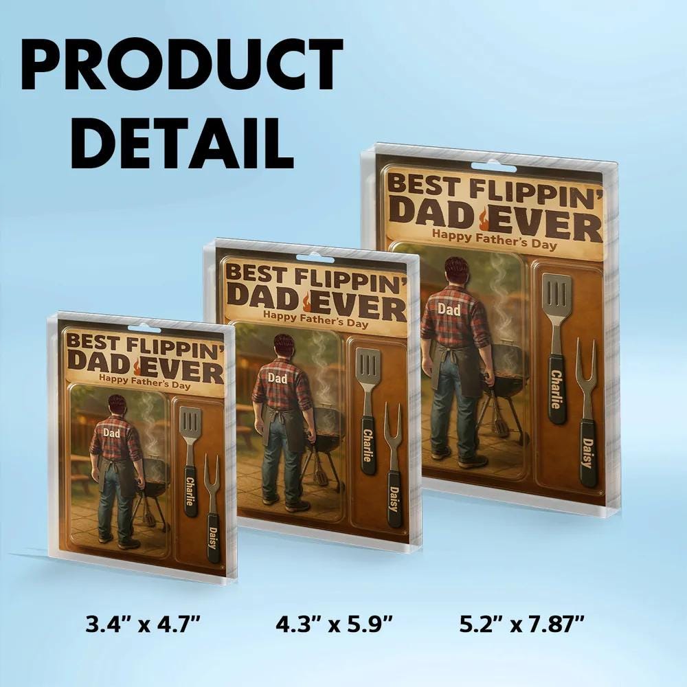 Custom 3D Effect Best Flippin' Dad Ever With Kids' Names Custom Figure Acrylic Block Plaque, Unique Fathers Day Gift For Him, Dad, Grandpa