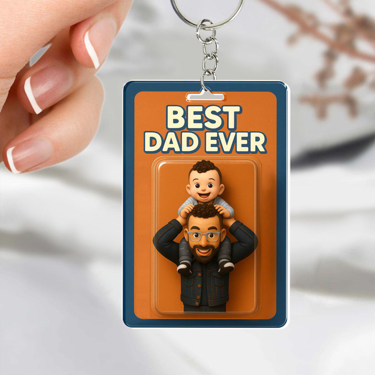 Personalized Father's Day Gift For Dad, Custom Photo Dad And Kids Action Figure Acrylic Block, Best Dad Ever Block Plaque, Gift For Husband