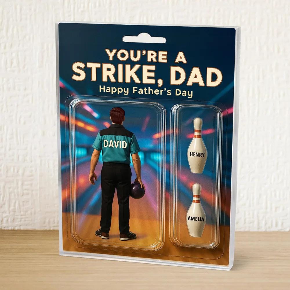 Custom 3D Effect Bowling Dad, You're a Strike Dad Bowling Custom Figure Acrylic Block Plaque, Father's Day Gift for Dad, Gift for Husband