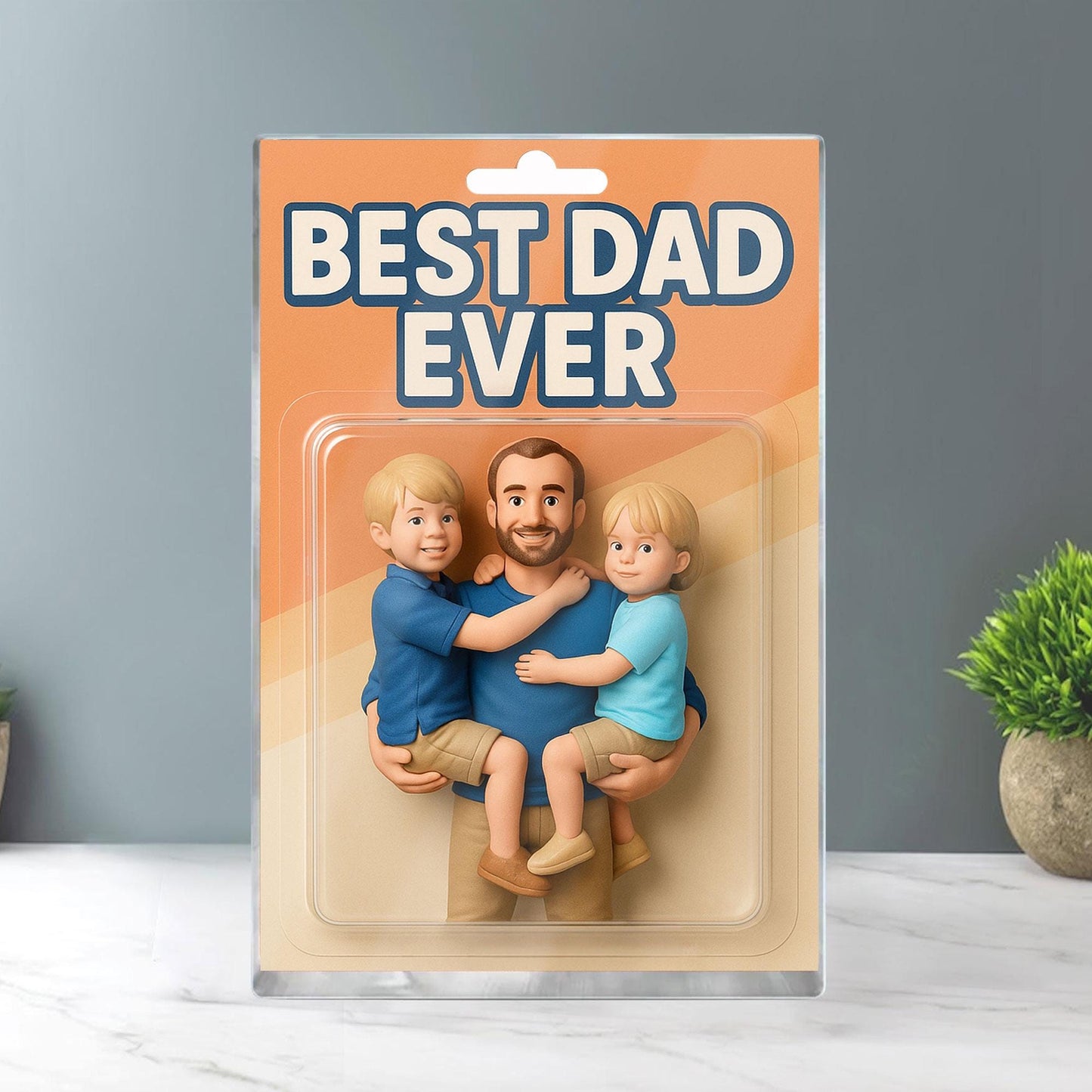 Custom Father's Day Gift For Dad, Personalized Photo Dad And Kids Action Figure Acrylic Block, Best Dad Ever Block Plaque, Gift For Husband