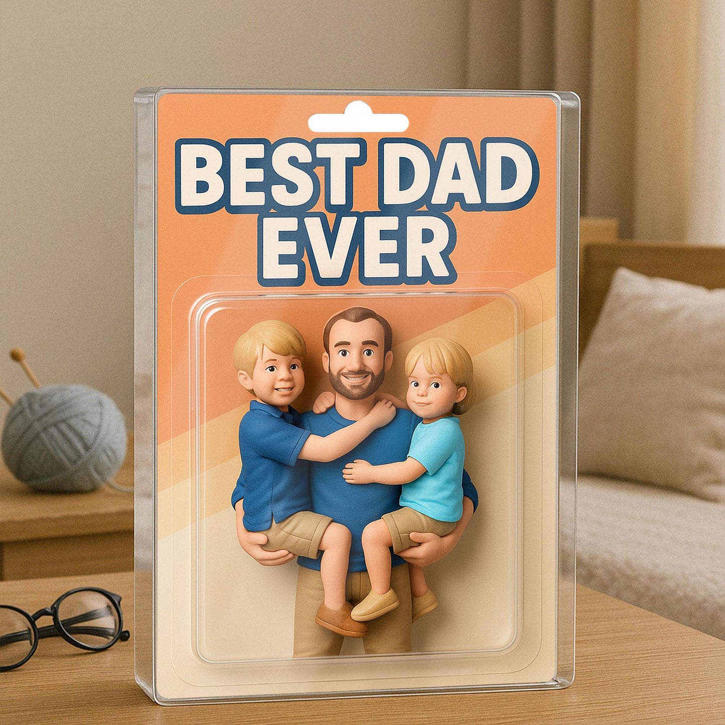 Custom Father's Day Gift For Dad, Personalized Photo Dad And Kids Action Figure Acrylic Block, Best Dad Ever Block Plaque, Gift For Husband