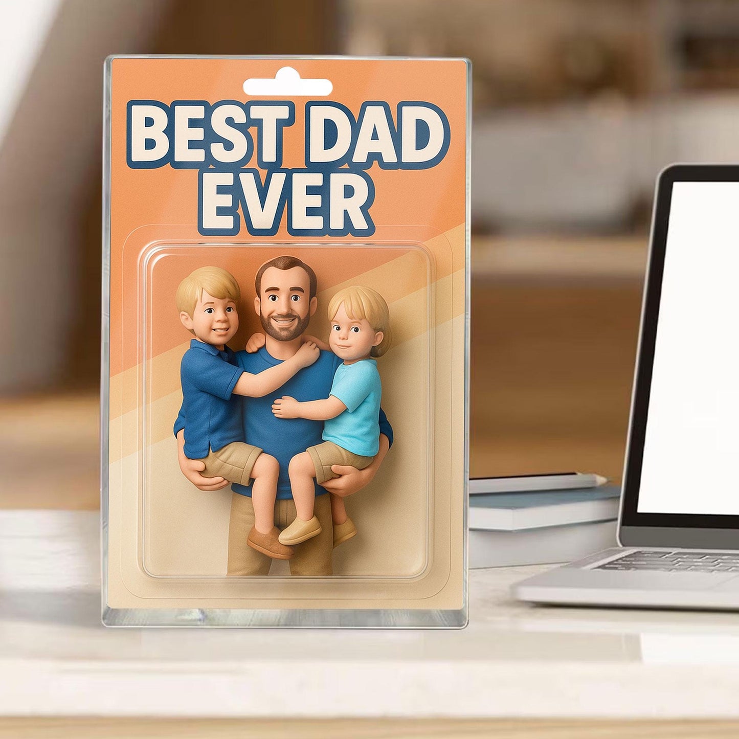 Custom Father's Day Gift For Dad, Personalized Photo Dad And Kids Action Figure Acrylic Block, Best Dad Ever Block Plaque, Gift For Husband