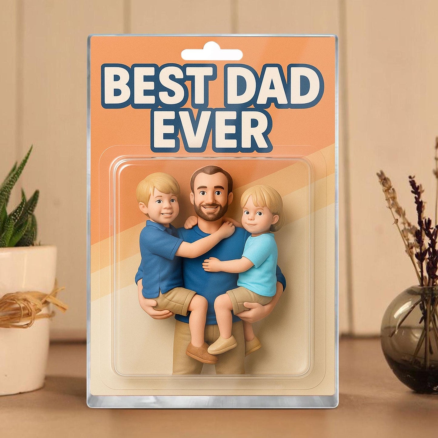 Custom Father's Day Gift For Dad, Personalized Photo Dad And Kids Action Figure Acrylic Block, Best Dad Ever Block Plaque, Gift For Husband