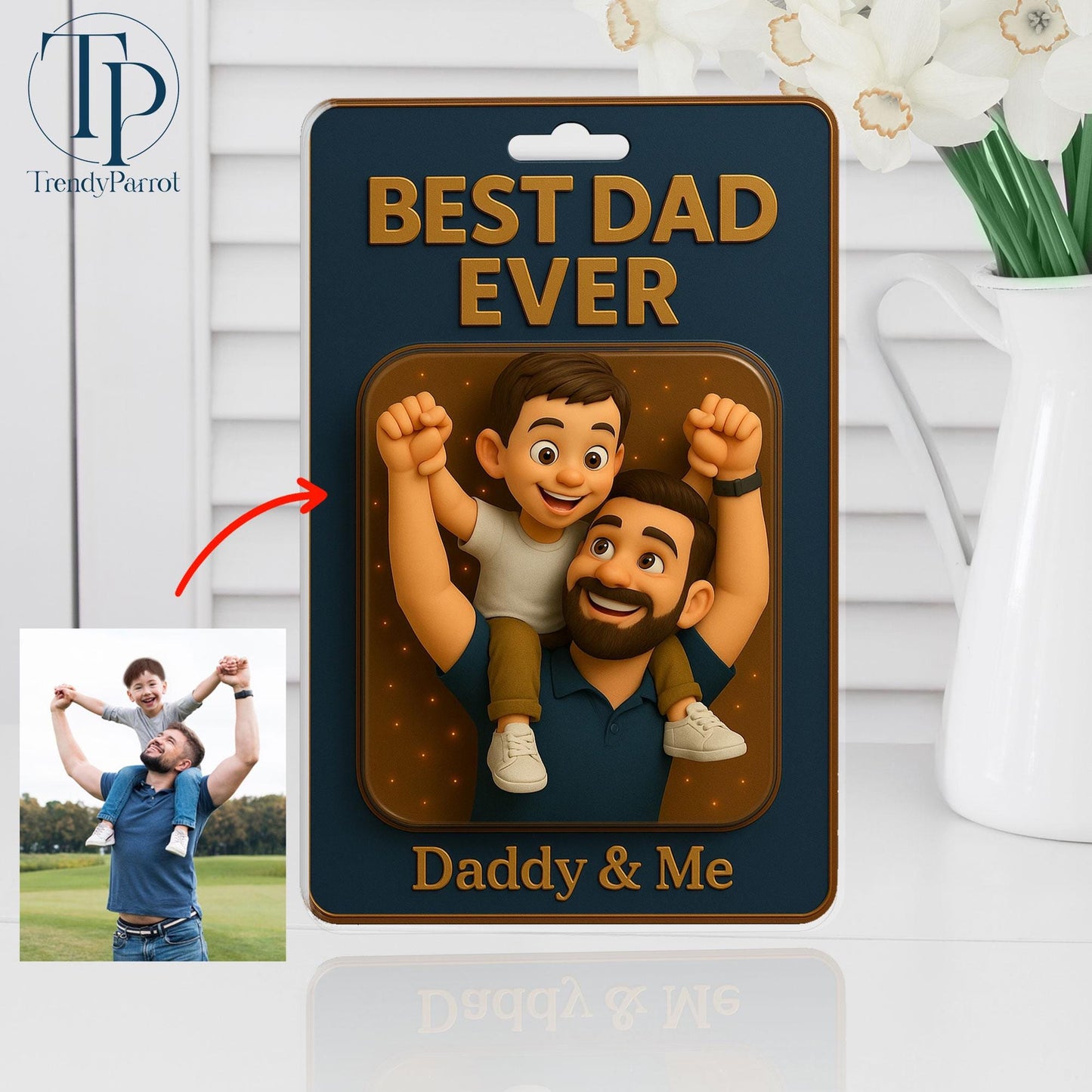 Personalized Father's Day Gift For Dad, Custom Photo Dad And Kids Action Figure Acrylic Block, Best Dad Ever Block Plaque, Gift For Husband