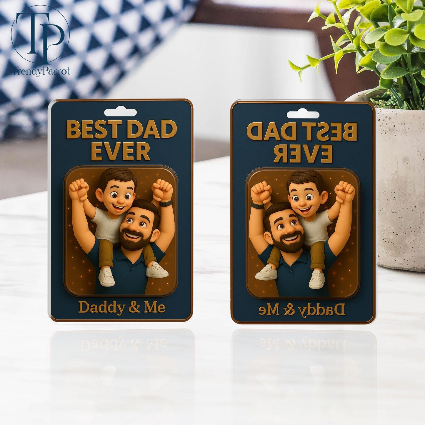 Personalized Father's Day Gift For Dad, Custom Photo Dad And Kids Action Figure Acrylic Block, Best Dad Ever Block Plaque, Gift For Husband